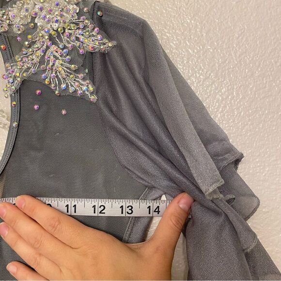 Glamour solo custom dance costume gray lyrical flutter sleeve SA-Small adult - Picture 13 of 14